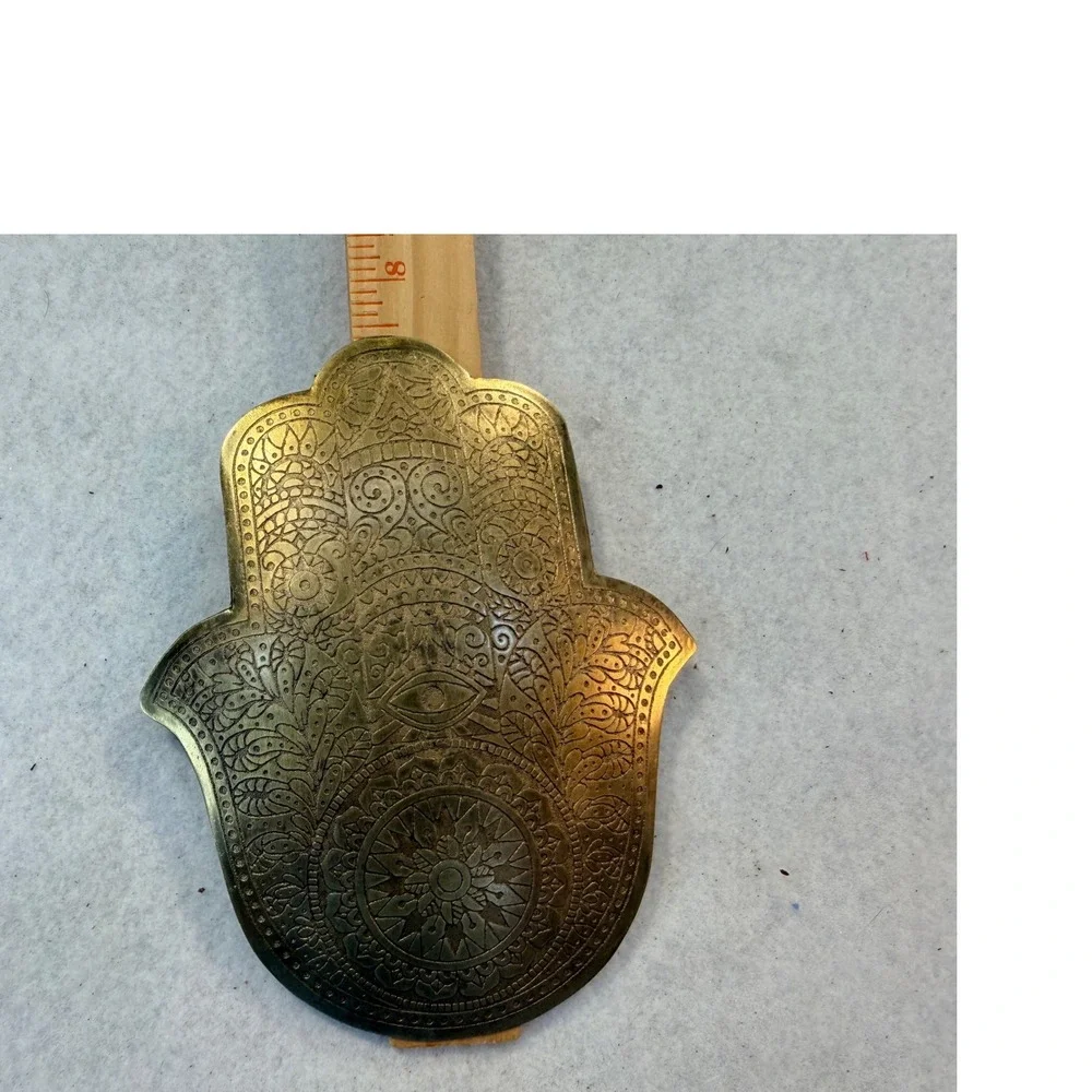 Vintage Etched Hamsa Hand Wall Hanging Plaque Evil Eye Protection Talisman